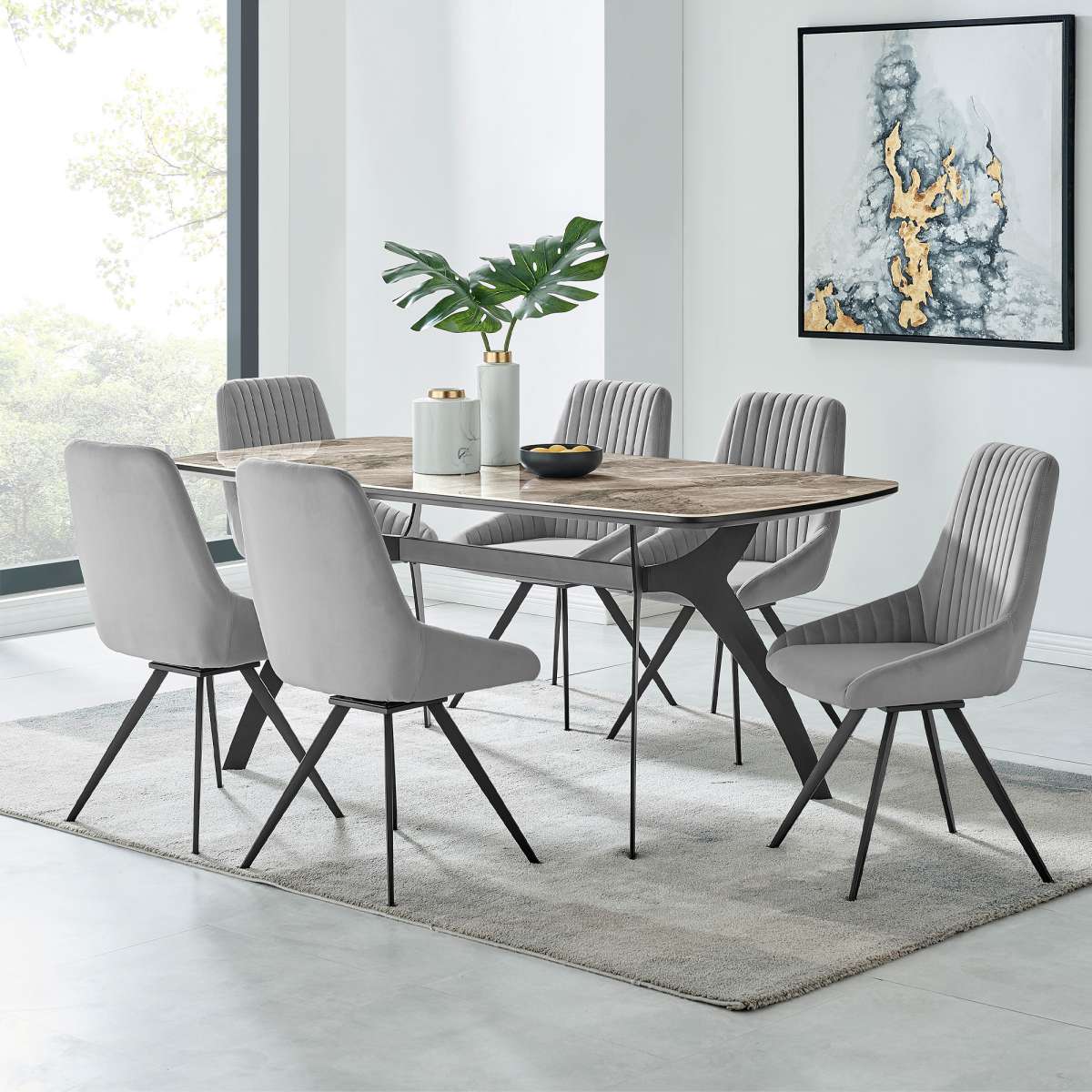 Andes and Alison Gray Fabric 7 Piece Rectangular Dining Set By Armen Living | Dining Sets |  Modishstore 