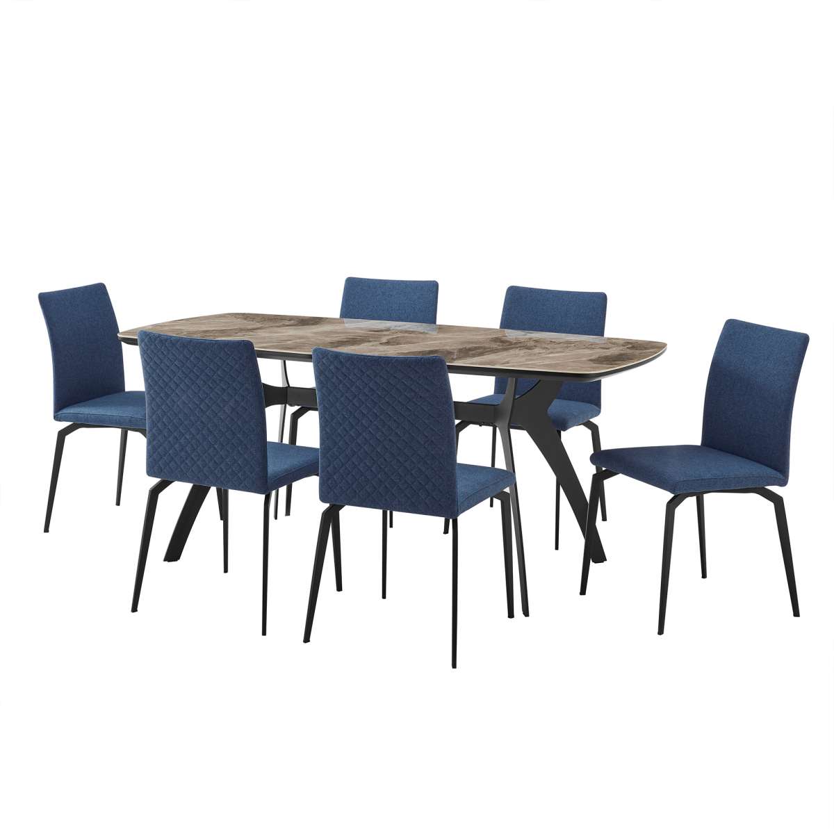 Andes and Lyon Blue Fabric 7 Piece Rectangular Dining Set By Armen Living | Dining Sets |  Modishstore  - 2