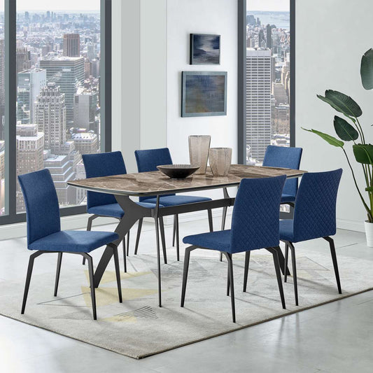 Andes and Lyon Blue Fabric 7 Piece Rectangular Dining Set By Armen Living | Dining Sets |  Modishstore 