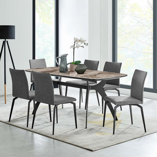 Andes and Lyon Gray Fabric 7 Piece Rectangular Dining Set By Armen Living | Dining Sets |  Modishstore 