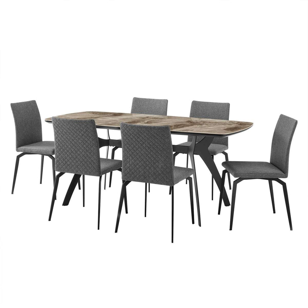 Andes and Lyon Gray Fabric 7 Piece Rectangular Dining Set By Armen Living | Dining Sets |  Modishstore  - 2