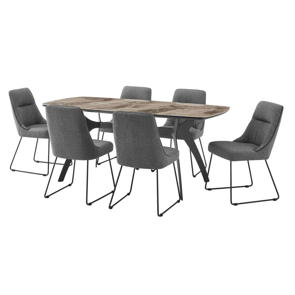 Andes and Quartz Gray Fabric 7 Piece Rectangular Dining Set By Armen Living | Dining Sets |  Modishstore  - 2