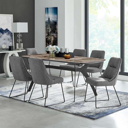 Andes and Quartz Gray Fabric 7 Piece Rectangular Dining Set By Armen Living | Dining Sets |  Modishstore 