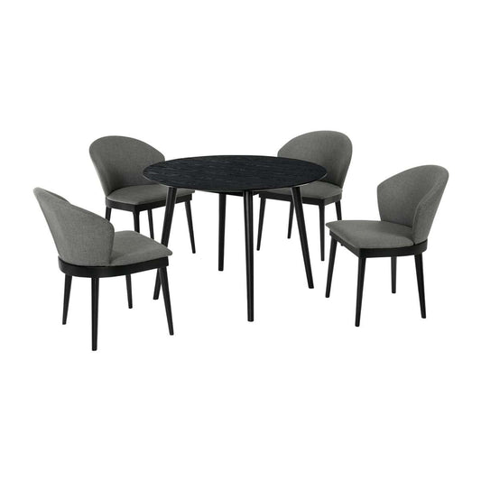 Arcadia and Juno 42" Round Charcoal and Black Wood 5 Piece Dining Set By Armen Living | Dining Sets | Modishstore