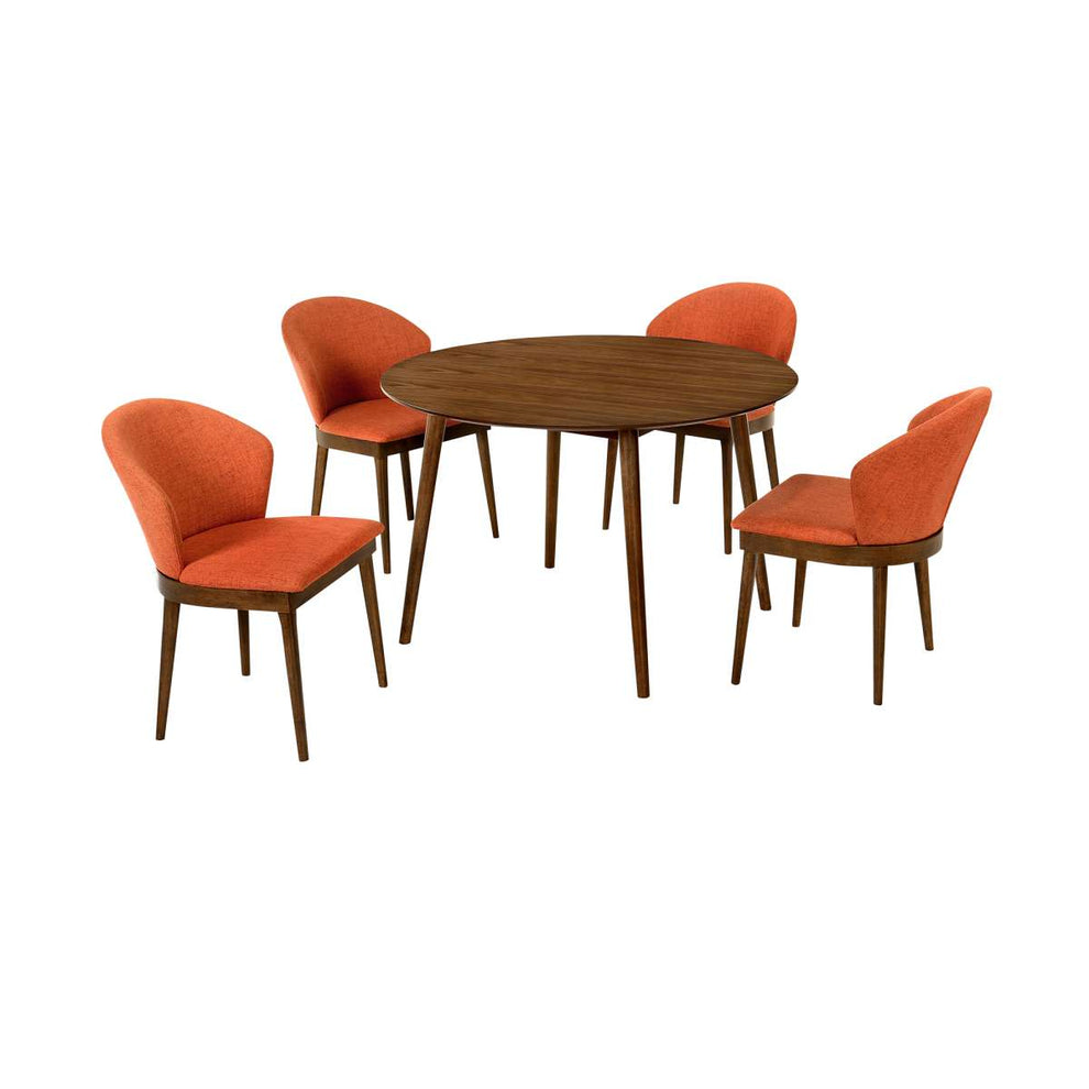 Arcadia and Juno 48" Round Orange and Walnut Wood 5 Piece Dining Set By Armen Living | Dining Sets |  Modishstore  - 2
