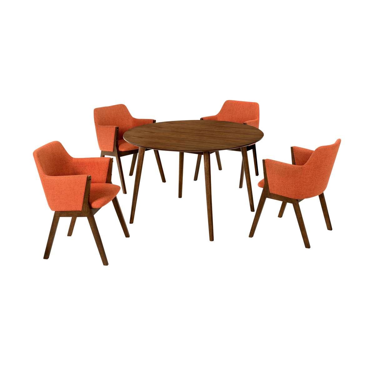 Arcadia and Renzo 48" Round Orange and Walnut Wood 5 Piece Dining Set By Armen Living | Dining Sets | Modishstore - 2
