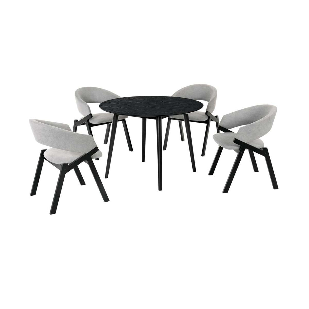 Arcadia and Talulah 42" Round Grey and Black Wood 5 Piece Dining Set By Armen Living | Dining Sets | Modishstore - 2