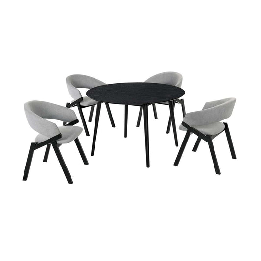Arcadia and Talulah 48" Round Grey and Black Wood 5 Piece Dining Set By Armen Living | Dining Sets | Modishstore