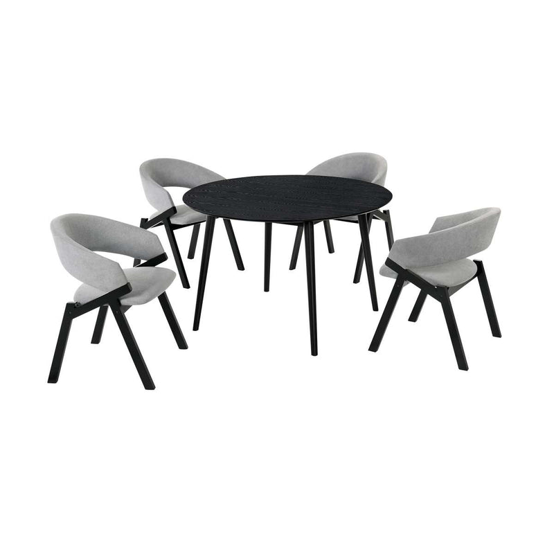 Arcadia and Talulah 48" Round Grey and Black Wood 5 Piece Dining Set By Armen Living | Dining Sets | Modishstore