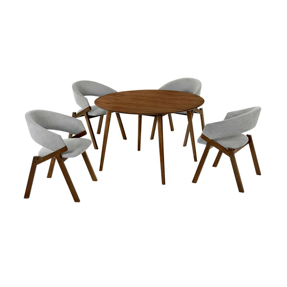 Arcadia and Talulah 48" Round Grey and Walnut Wood 5 Piece Dining Set By Armen Living | Dining Sets | Modishstore - 2