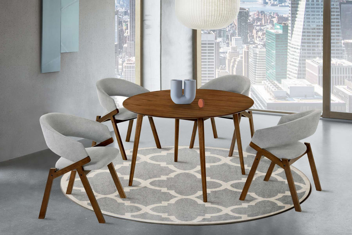 Arcadia and Talulah 48" Round Grey and Walnut Wood 5 Piece Dining Set By Armen Living | Dining Sets | Modishstore