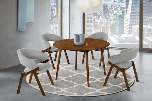 Arcadia and Talulah 48" Round Grey and Walnut Wood 5 Piece Dining Set By Armen Living | Dining Sets | Modishstore