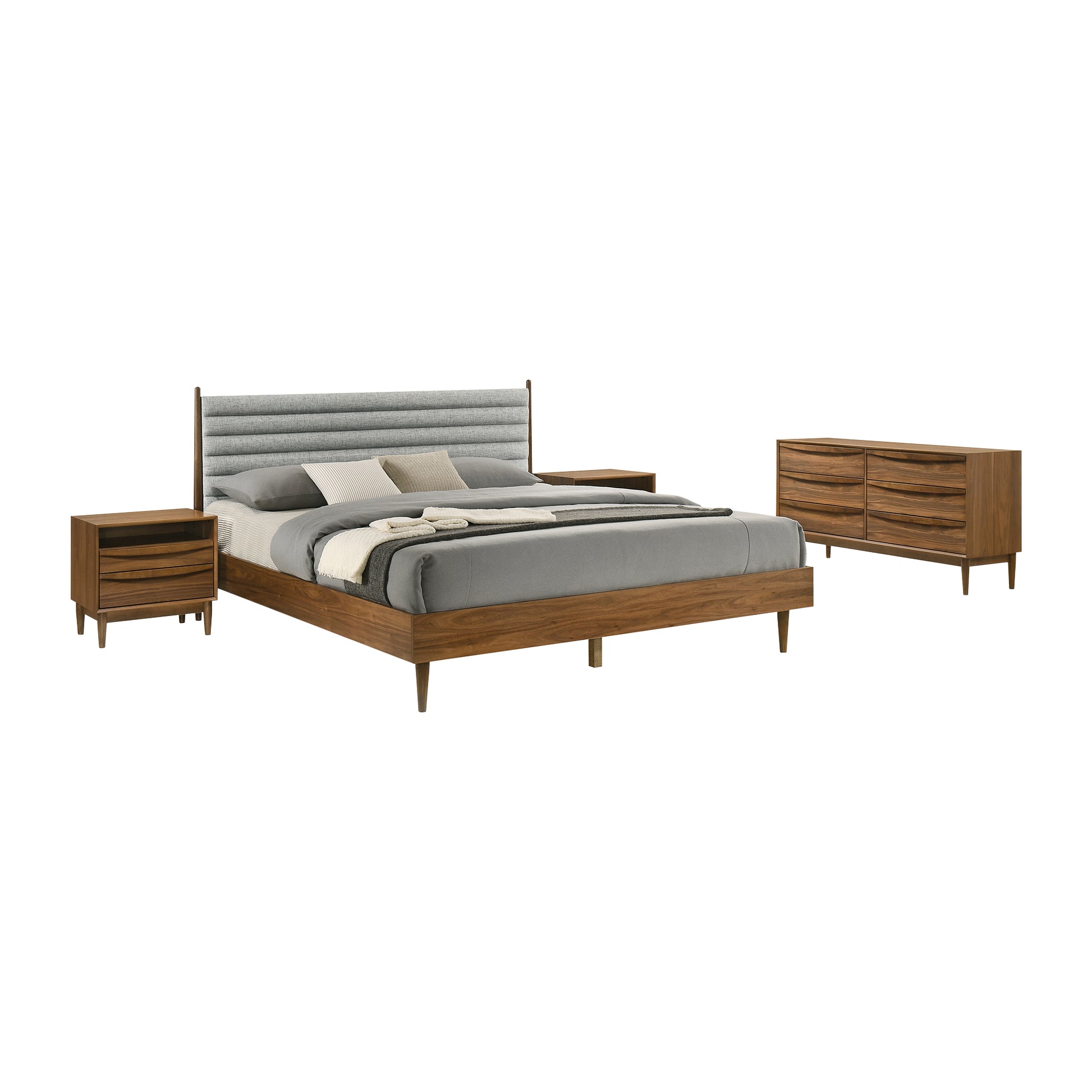Artemio King 4 Piece Wood Bedroom Set in Walnut Finish By Armen Living | Bedroom Sets | Modishstore - 2