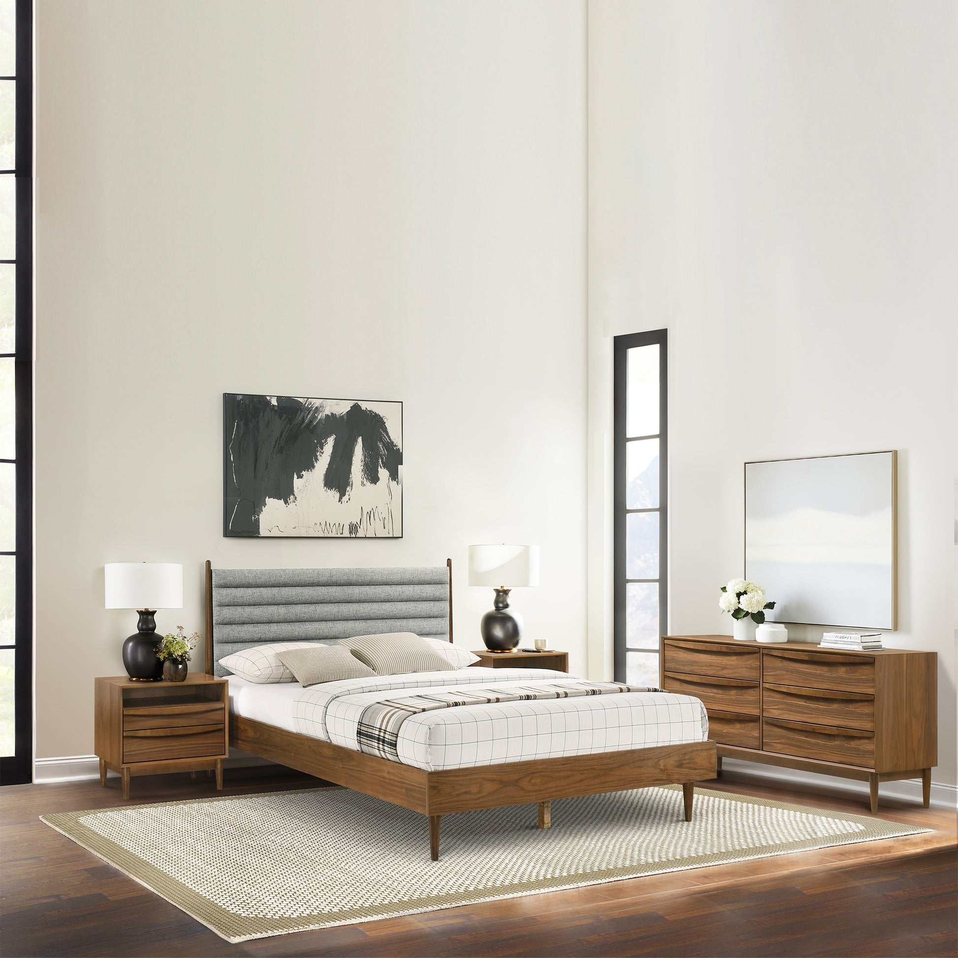 Artemio Queen 4 Piece Wood Bedroom Set in Walnut Finish By Armen Living | Bedroom Sets | Modishstore