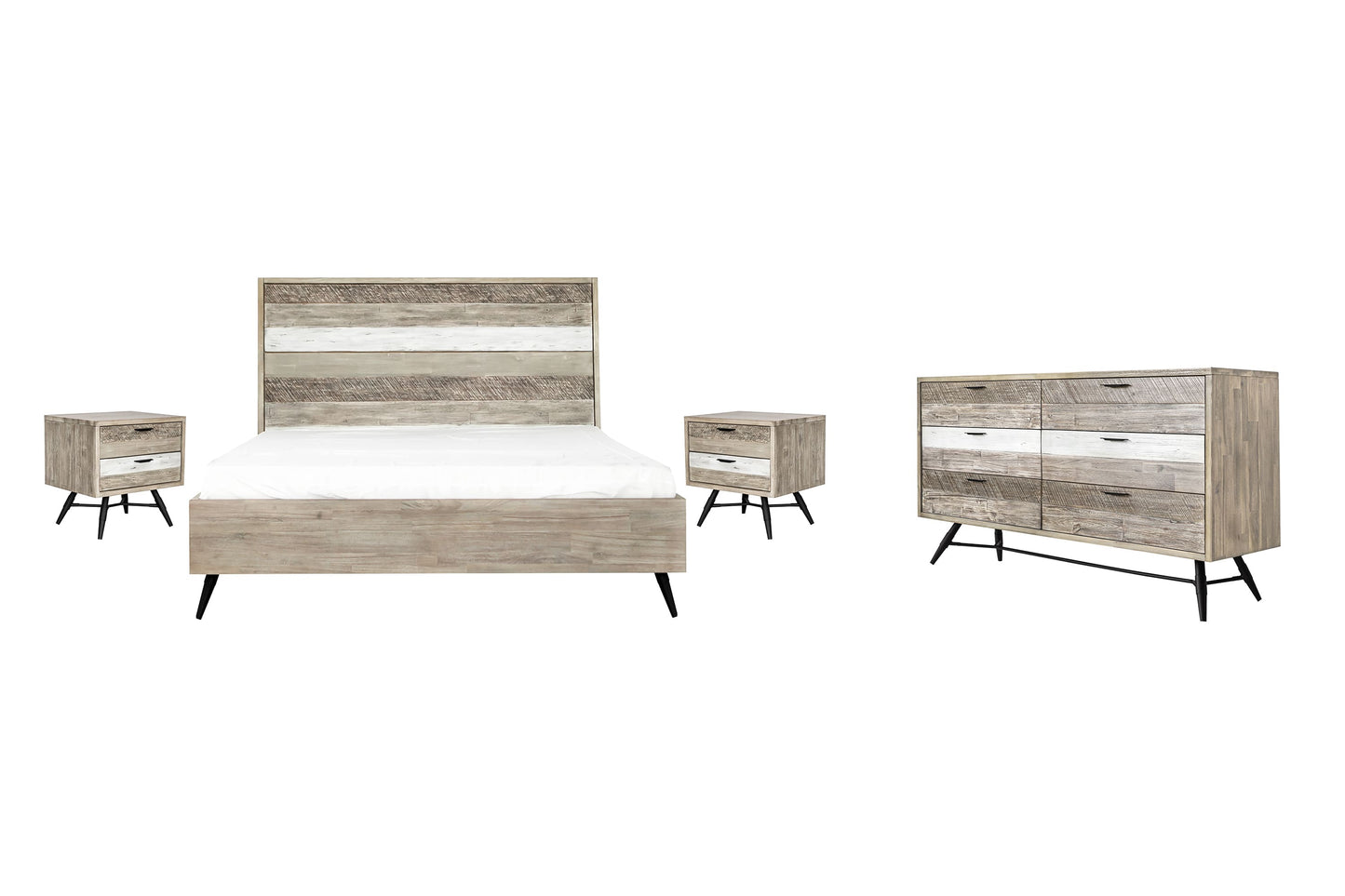 Bridges 4 Piece King Bedroom Set in Two-Tone Acacia Wood By Armen Living | Bedroom Sets | Modishstore - 2