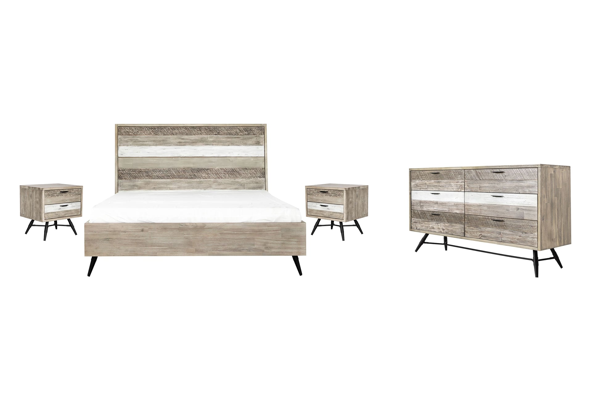 Bridges 4 Piece King Bedroom Set in Two-Tone Acacia Wood By Armen Living | Bedroom Sets | Modishstore - 2