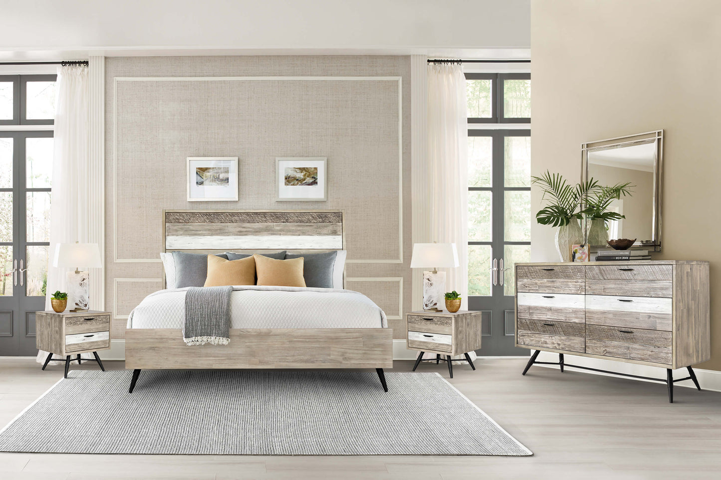 Bridges 4 Piece King Bedroom Set in Two-Tone Acacia Wood By Armen Living | Bedroom Sets | Modishstore