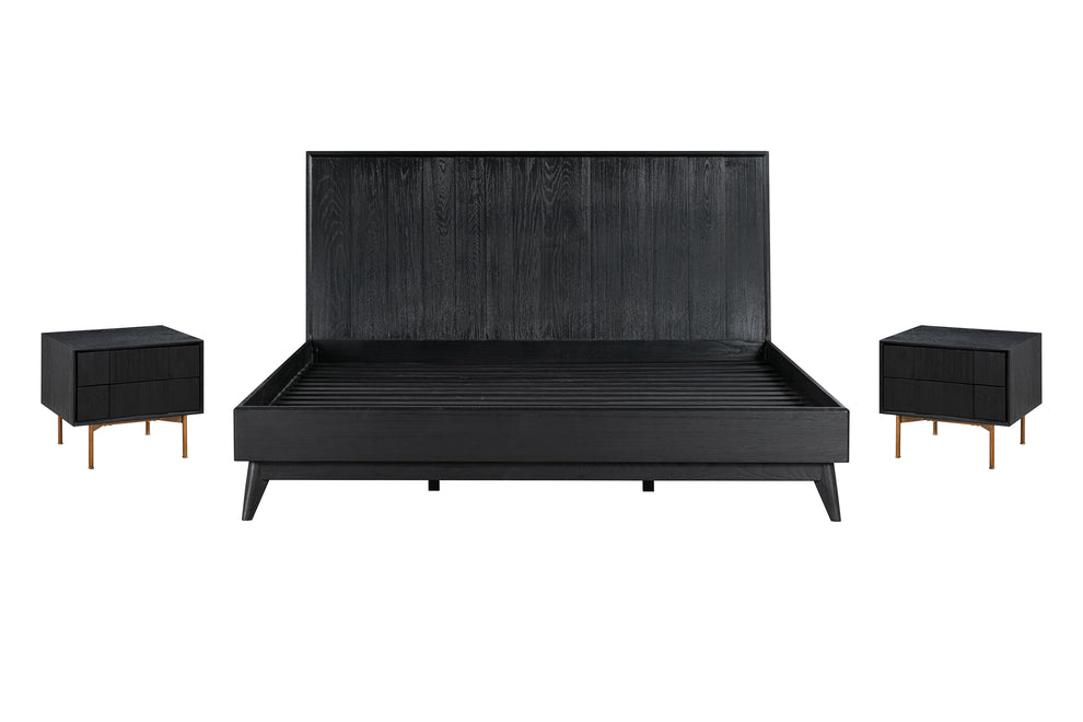Carnaby King 3 Piece Bedroom Set in Black Brushed Oak Wood By Armen Living | Bedroom Sets | Modishstore - 2