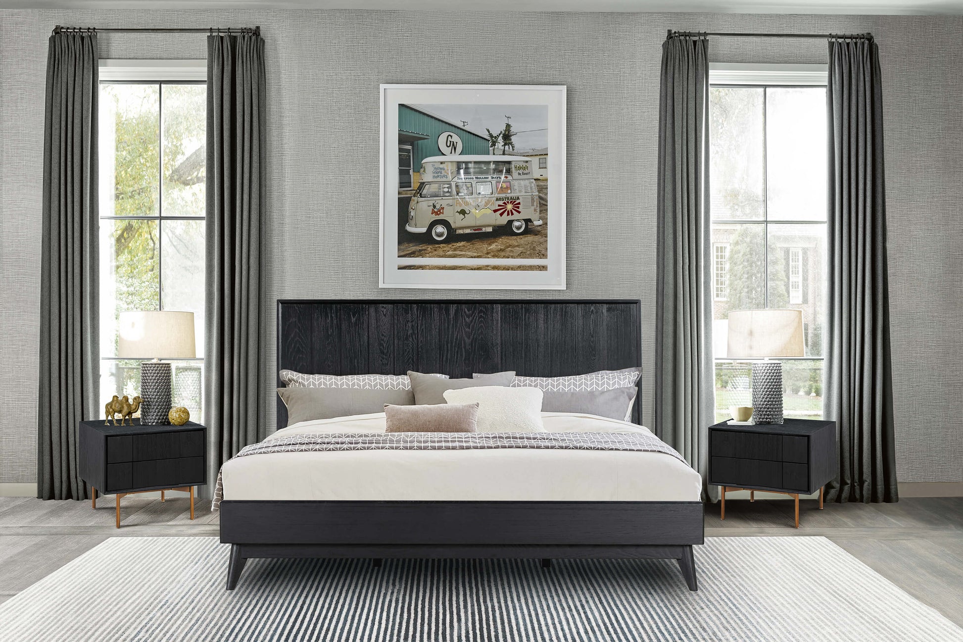 Carnaby King 3 Piece Bedroom Set in Black Brushed Oak Wood By Armen Living | Bedroom Sets | Modishstore
