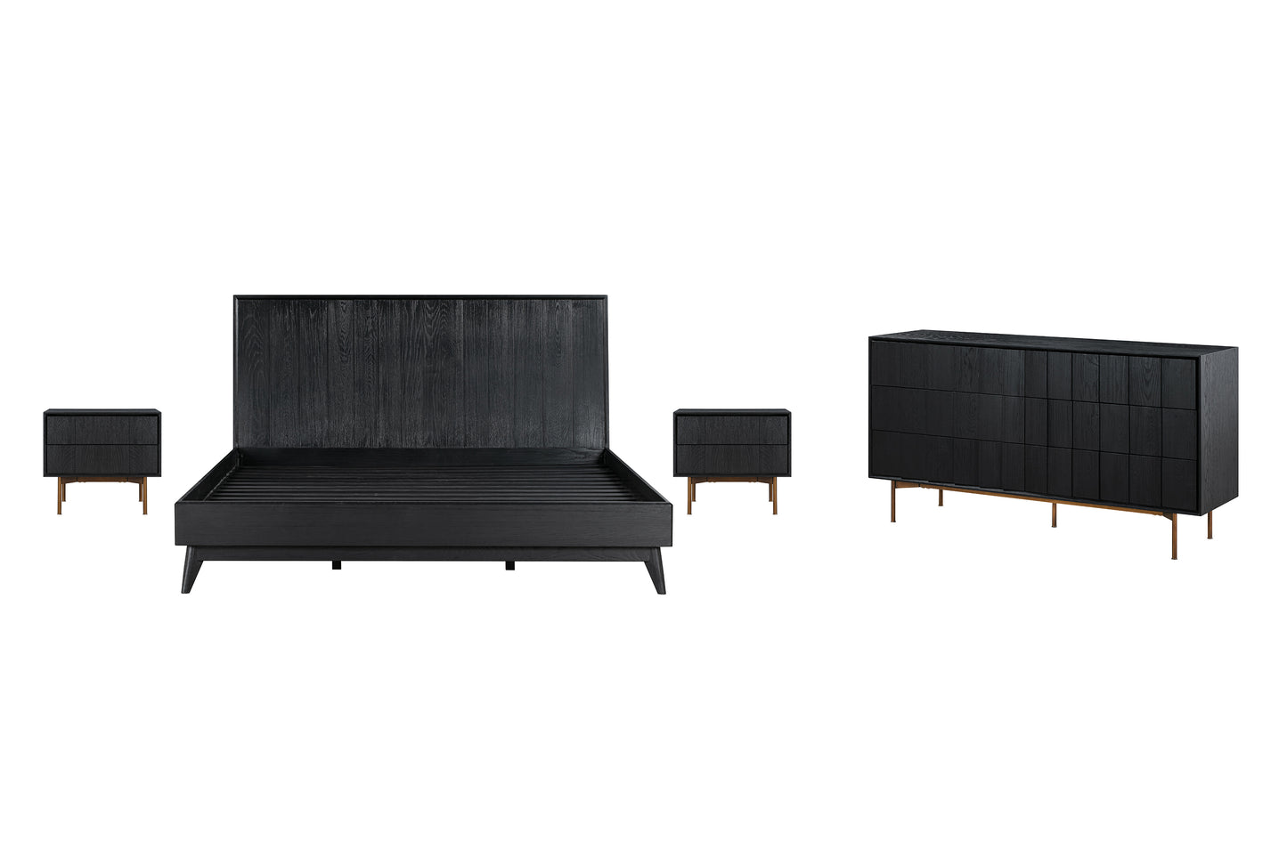 Carnaby King 4 Piece Bedroom Set in Black Brushed Oak Wood By Armen Living | Bedroom Sets | Modishstore - 2