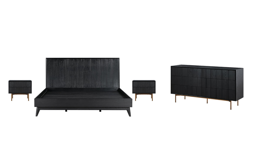 Carnaby King 4 Piece Bedroom Set in Black Brushed Oak Wood By Armen Living | Bedroom Sets | Modishstore - 2