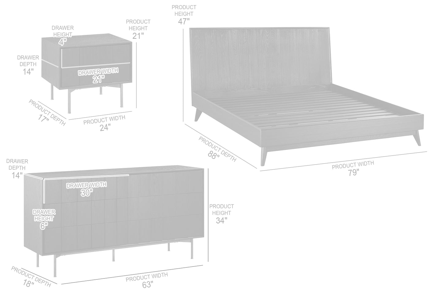 Carnaby King 4 Piece Bedroom Set in Black Brushed Oak Wood By Armen Living | Bedroom Sets | Modishstore - 9