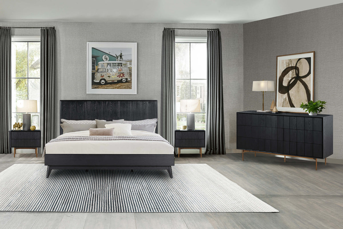 Carnaby King 4 Piece Bedroom Set in Black Brushed Oak Wood By Armen Living | Bedroom Sets | Modishstore