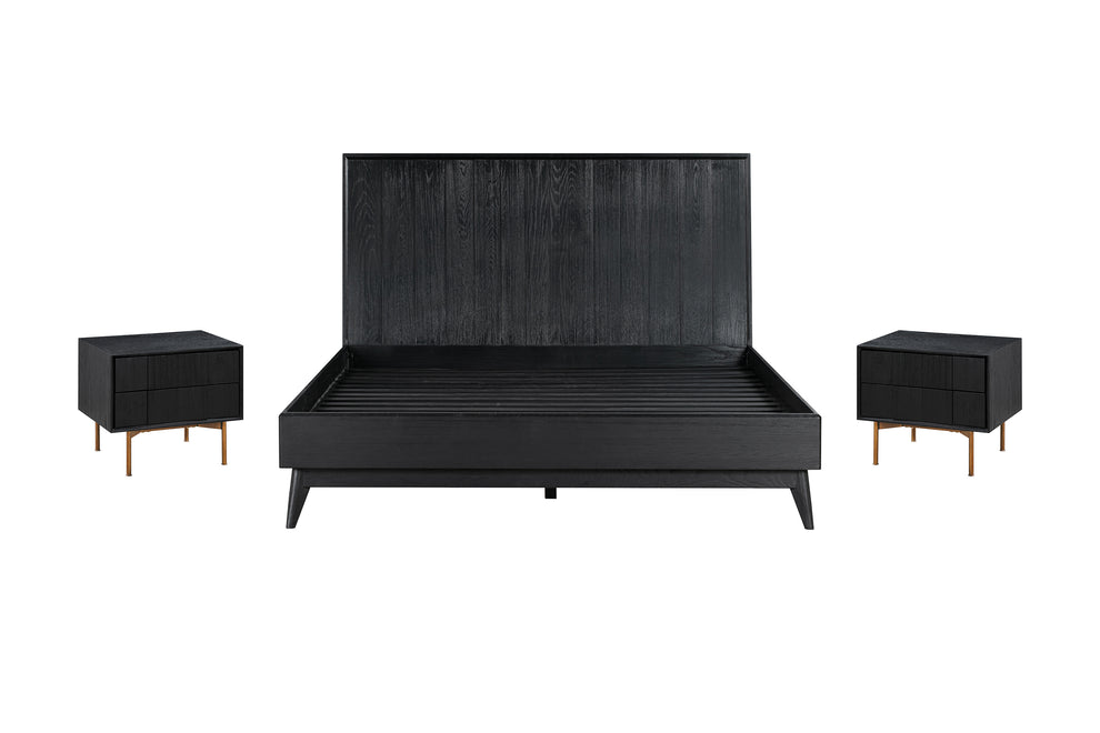 Carnaby Queen 3 Piece Bedroom Set in Black Brushed Oak Wood By Armen Living | Bedroom Sets | Modishstore - 2