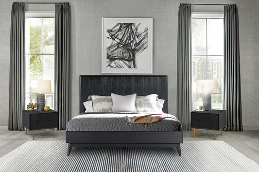 Carnaby Queen 3 Piece Bedroom Set in Black Brushed Oak Wood By Armen Living | Bedroom Sets | Modishstore