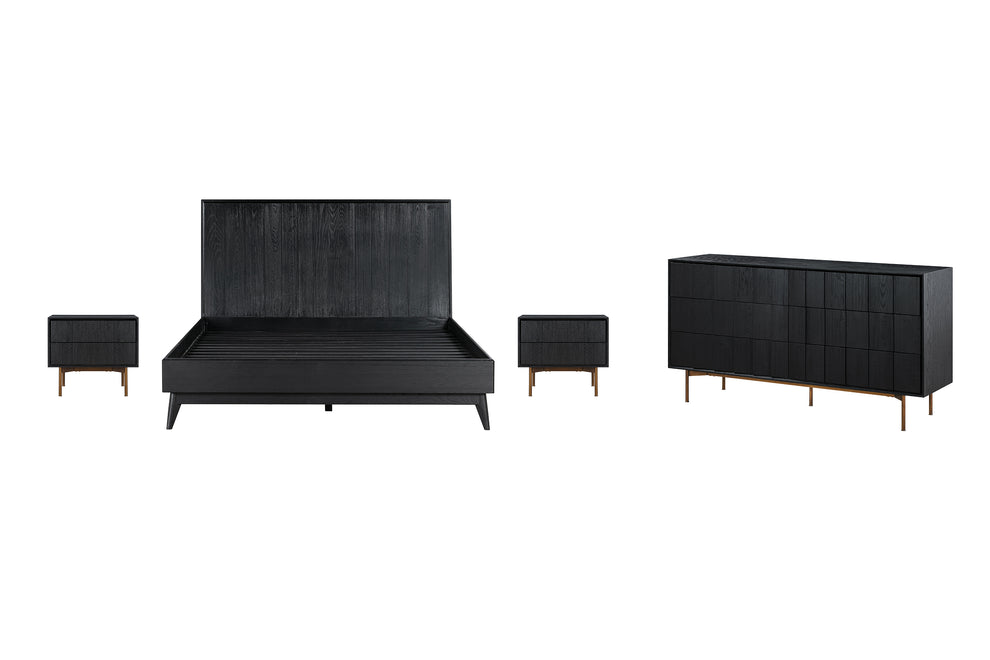 Carnaby Queen 4 Piece Bedroom Set in Black Brushed Oak Wood By Armen Living | Bedroom Sets | Modishstore - 2