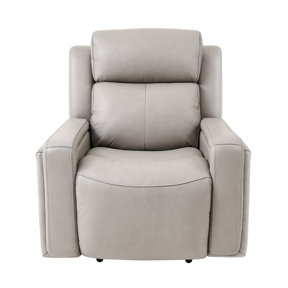 Claude Dual Power Headrest and Lumbar Support Reclining 2 Piece Sofa and Recliner Set in Light Grey Genuine Leather By Armen Living | Sofa Set | Modishstore - 5