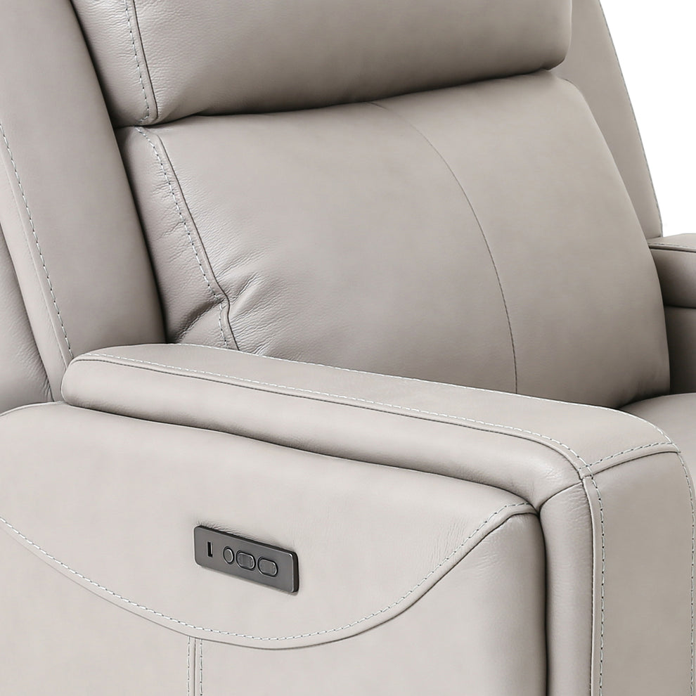Claude Dual Power Headrest and Lumbar Support Reclining 2 Piece Sofa and Recliner Set in Light Grey Genuine Leather By Armen Living | Sofa Set | Modishstore - 10