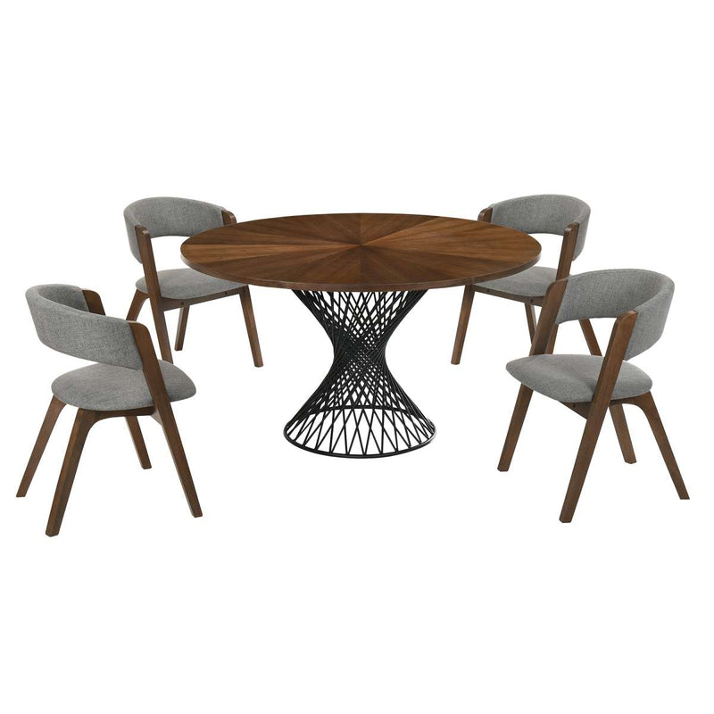 Cirque and Rowan 5 Piece Walnut Round Dining Set By Armen Living | Dining Sets | Modishstore