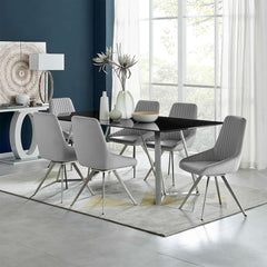 Cressida and Skye Gray Fabric7 Piece Rectangular Dining Set By Armen Living