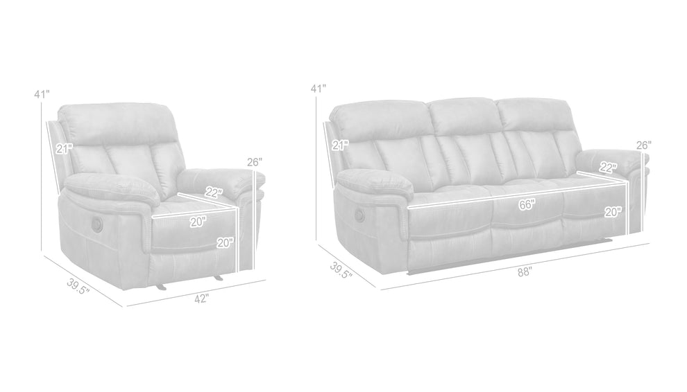 Estelle Power Reclining 2 Piece Sofa and Recliner Set in Gunmetal Fabric By Armen Living | Sofa Set | Modishstore - 9