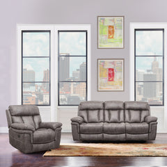 Estelle Power Reclining 2 Piece Sofa and Recliner Set in Gunmetal Fabric By Armen Living