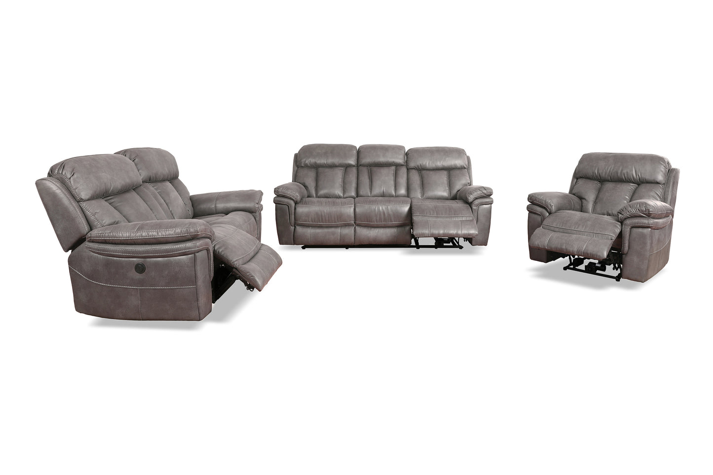 Estelle Power Reclining 3 Piece Living room Set in Gunmetal Fabric By Armen Living | Sofa Set | Modishstore - 3