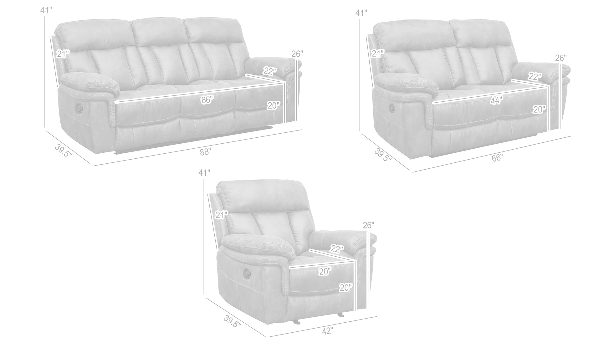 Estelle Power Reclining 3 Piece Living room Set in Gunmetal Fabric By Armen Living | Sofa Set | Modishstore - 9