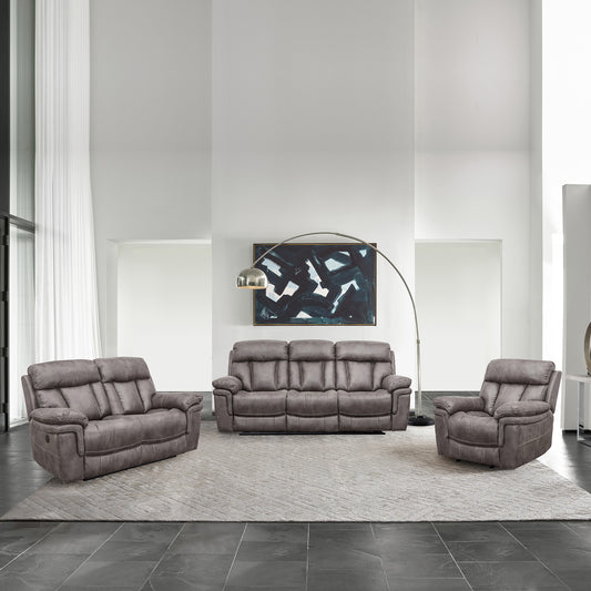 Estelle Power Reclining 3 Piece Living room Set in Gunmetal Fabric By Armen Living | Sofa Set | Modishstore