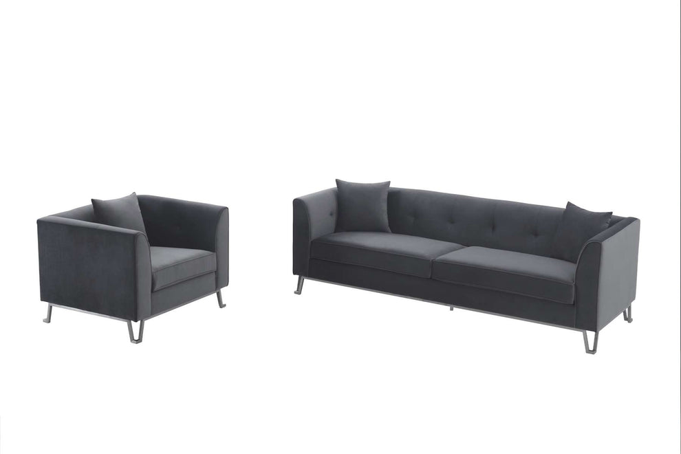 Everest 2 Piece Gray Fabric Upholstered Sofa & Chair Set By Armen Living | Sofas |  Modishstore  - 2