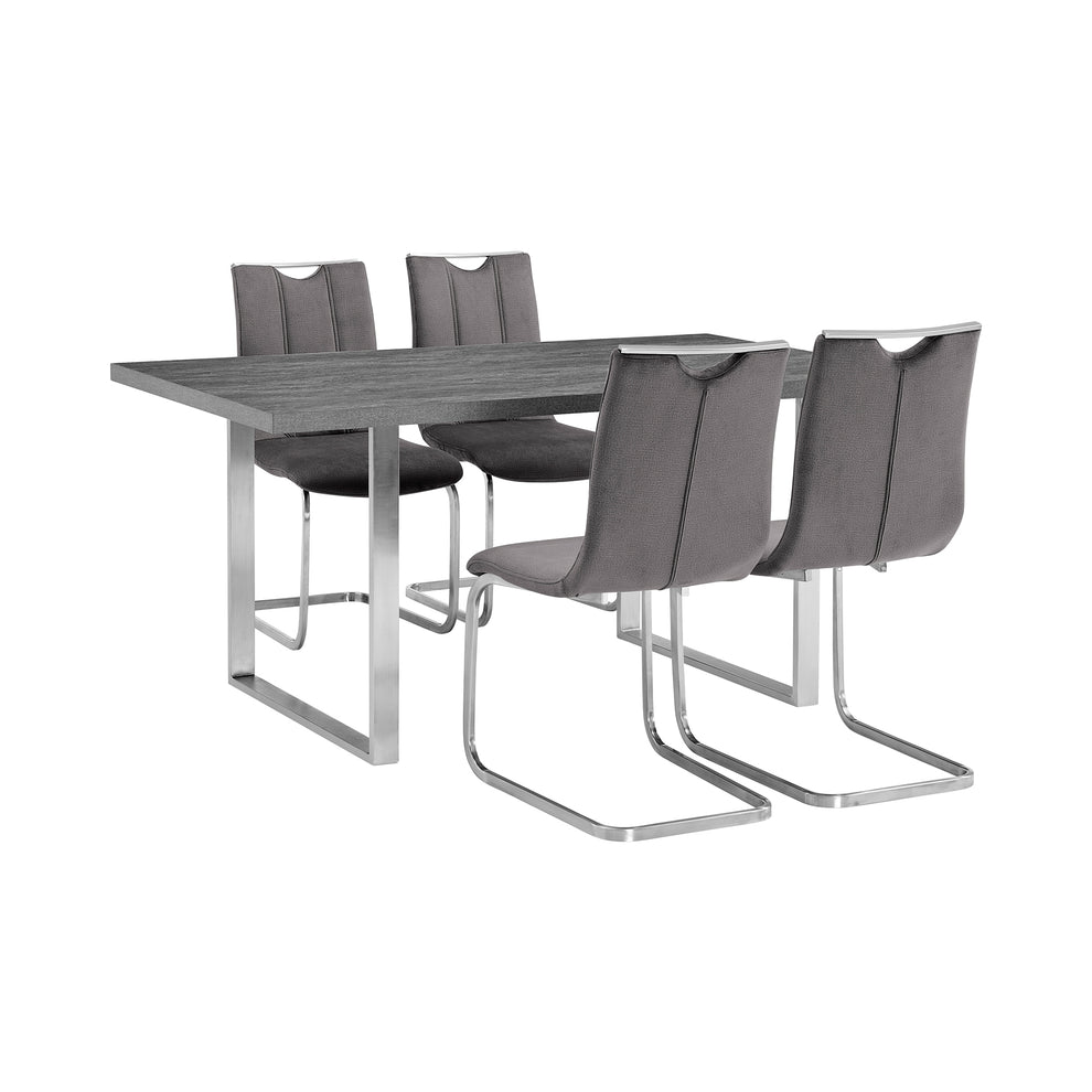 Fenton and Pacific 5 Piece Modern Rectangular Dining Set with Metal Base in Gray Melamine Wood and Gray Fabric By Armen Living | Dining Sets | Modishstore - 2