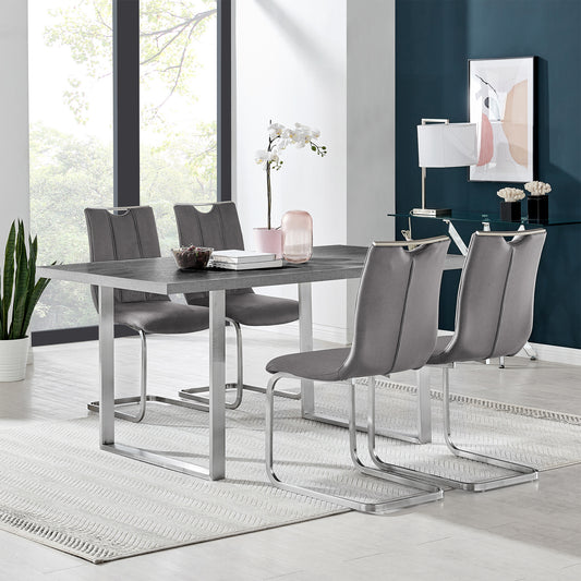 Fenton and Pacific 5 Piece Modern Rectangular Dining Set with Metal Base in Gray Melamine Wood and Gray Fabric By Armen Living | Dining Sets | Modishstore