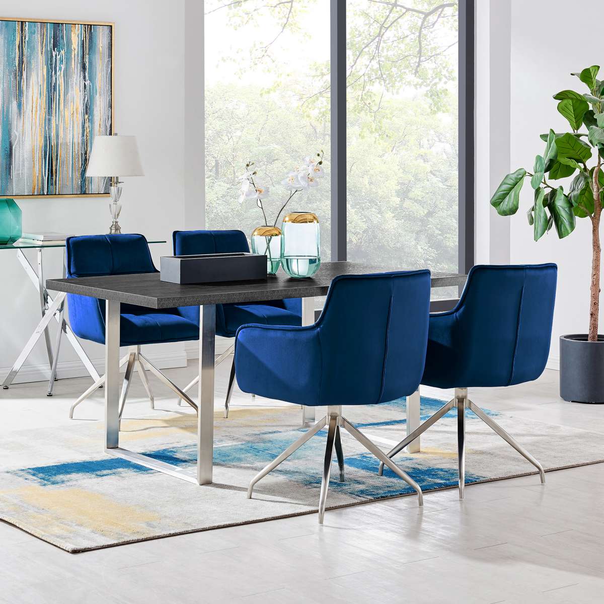 Fenton and Blue Noah 5 Piece Modern Rectangular Dining Set By Armen Living | Dining Sets | Modishstore