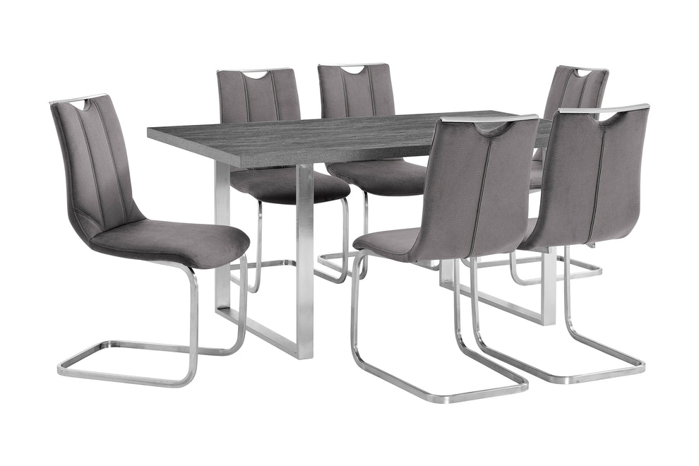 Fenton and Pacific 7 Piece Modern Rectangular Dining Set with Metal Base in Black Melamine Wood and Gray Fabric By Armen Living | Dining Sets | Modishstore - 2