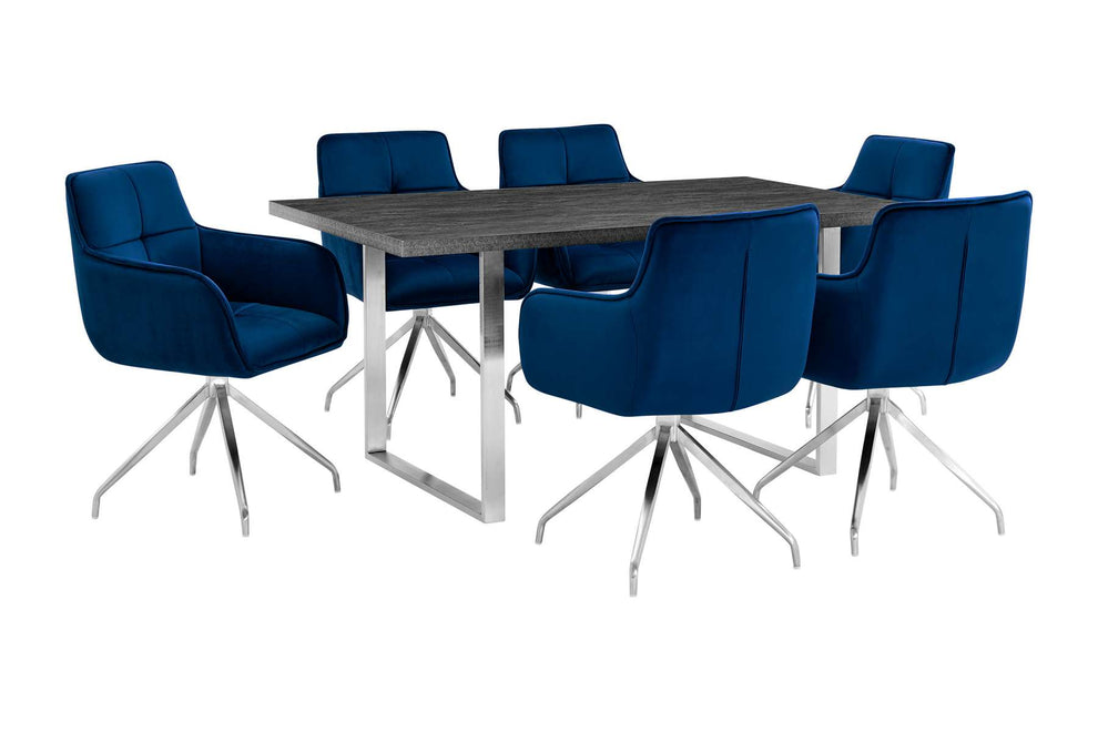 Fenton and Blue Noah 7 Piece Modern Rectangular Dining Set By Armen Living | Dining Sets | Modishstore - 2