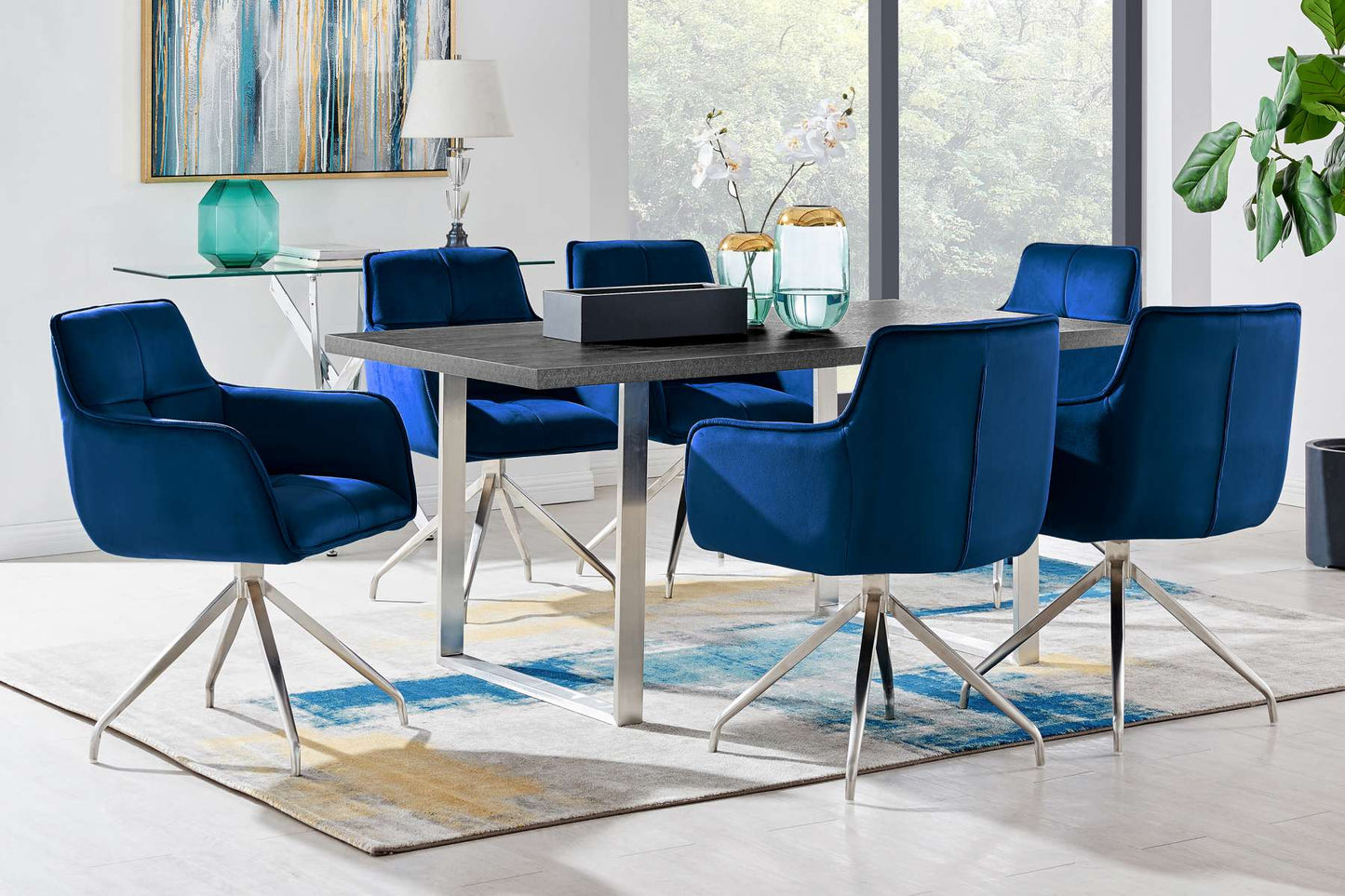 Fenton and Blue Noah 7 Piece Modern Rectangular Dining Set By Armen Living | Dining Sets | Modishstore