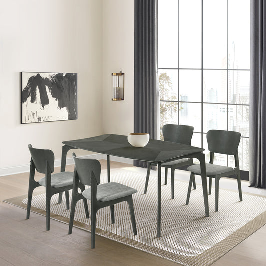 Kalia 5 Piece Wood Dining Set in Gray Finish with Gray Fabric By Armen Living | Dining Sets | Modishstore