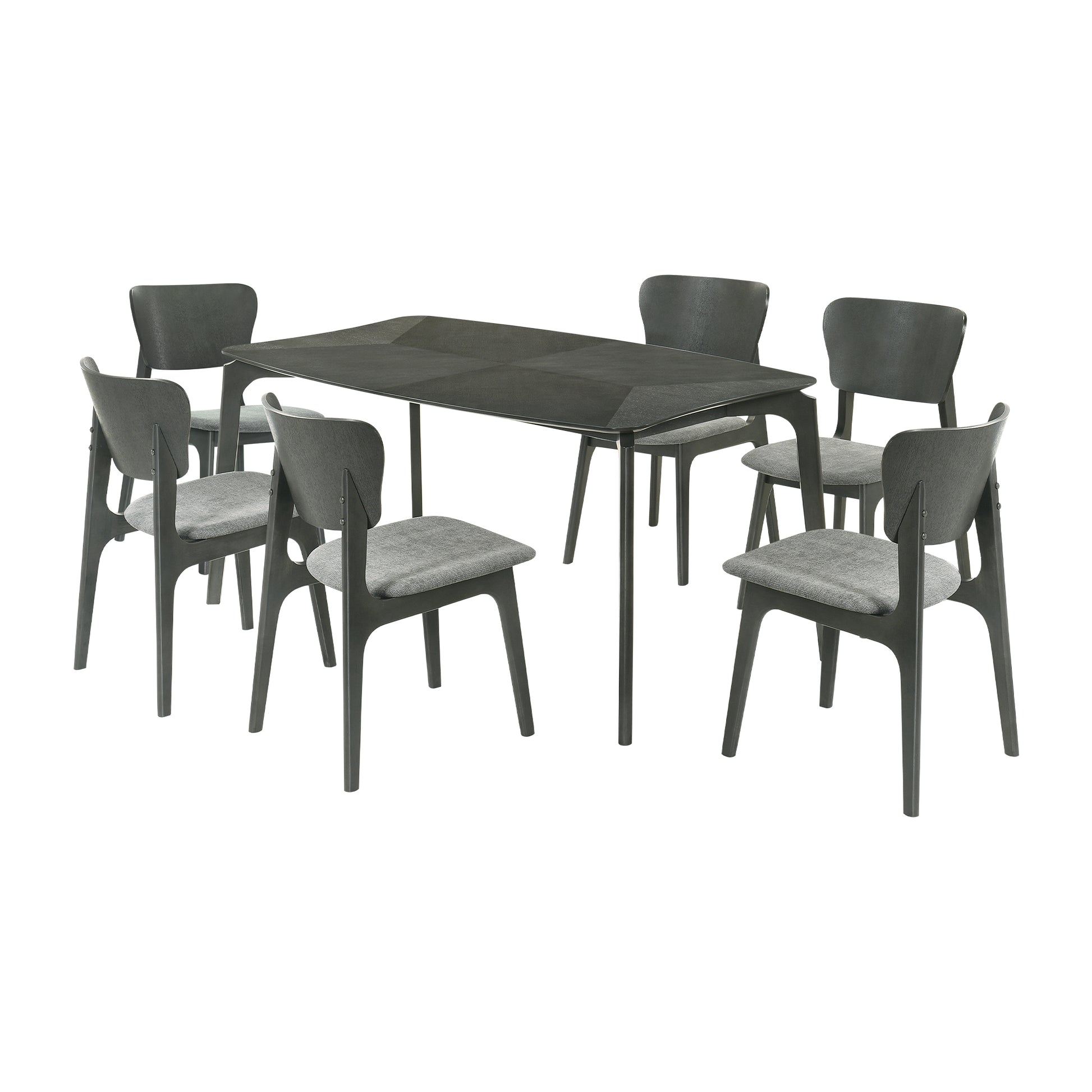 Kalia 7 Piece Wood Dining Set in Gray Finish with Gray Fabric By Armen Living | Dining Sets | Modishstore - 2