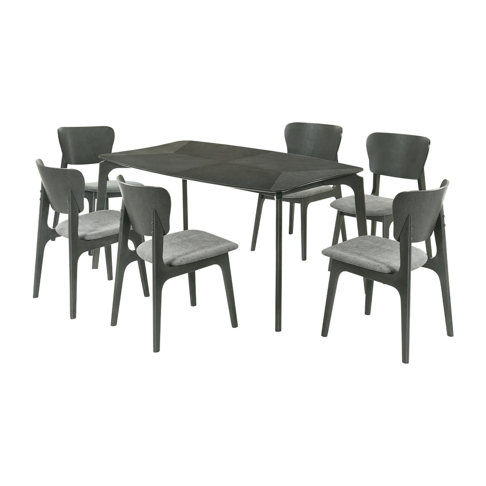 Kalia 7 Piece Wood Dining Set in Gray Finish with Gray Fabric By Armen Living | Dining Sets | Modishstore - 2
