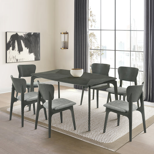 Kalia 7 Piece Wood Dining Set in Gray Finish with Gray Fabric By Armen Living | Dining Sets | Modishstore